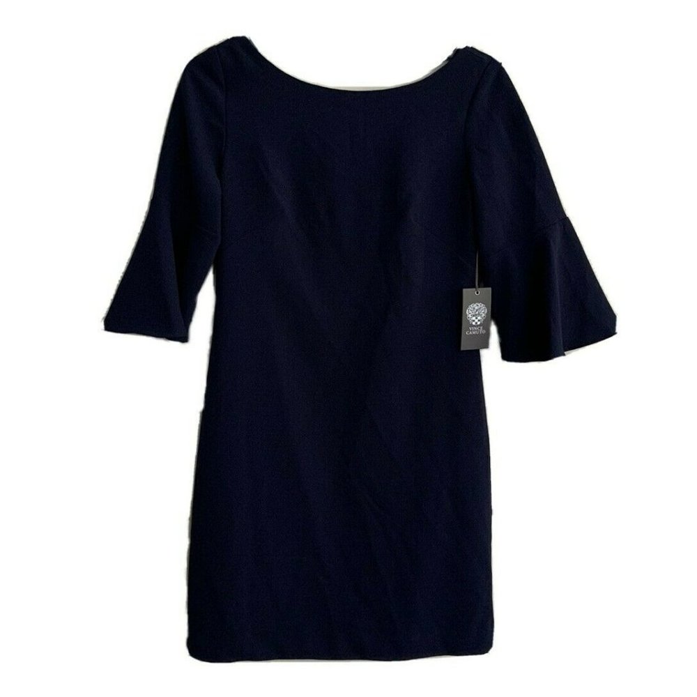 😍Vince Camuto Navy Blue Ruffle Sleeve Dress 4 V-Back NWT $138